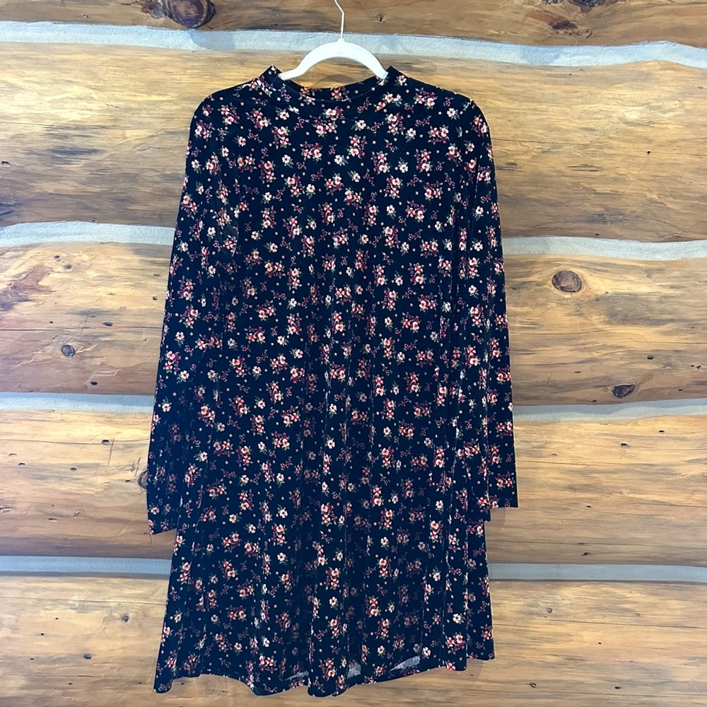 Chris & Carol Floral Velvet Mockneck Swing Dress